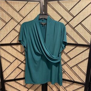 DKNY Green Drape V-Neck Blouse - XL